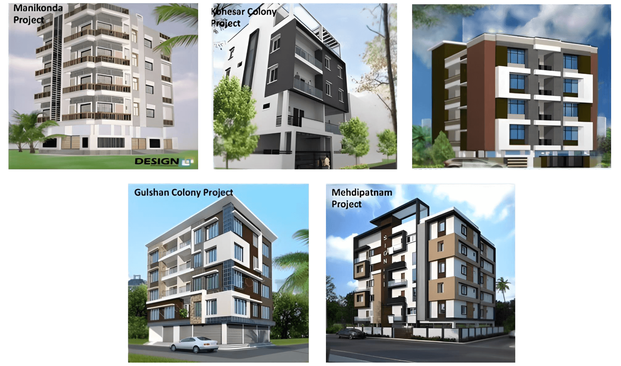 Five residential project design visuals from the Kreston company profile